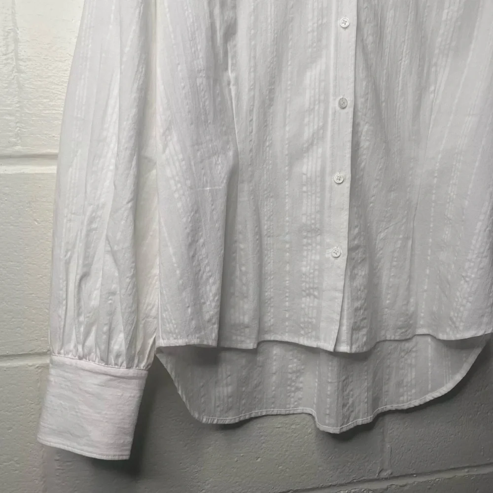 Sundance Size Large Petite White Ribbed Long Sleeve Button Down Shirt - Picture 4 of 12